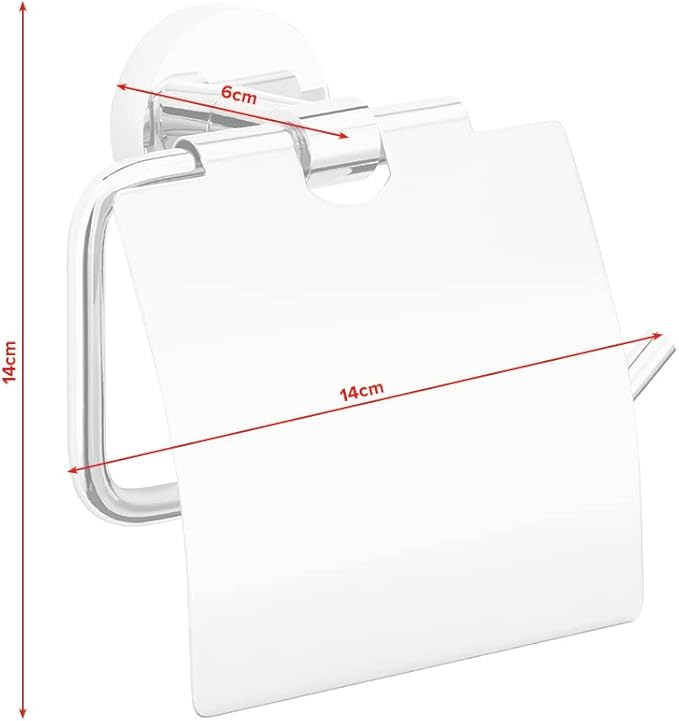 tesa EXXCELENT Toilet Roll Holder with Lid - Wall-Mounted Toilet Paper Holder with Power.Kit Technology in Stainless-Steel Design - Waterproof, incl. Adhesive Solution - 140mm x 138mm x 52mm