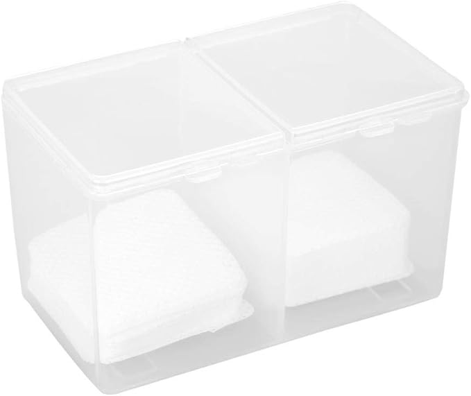 Sonew 2 Grids Storage Box, Multipurpose Cosmetic Organizer, Space Saving, Multifunction Transparent Storage Pads Swabs Container