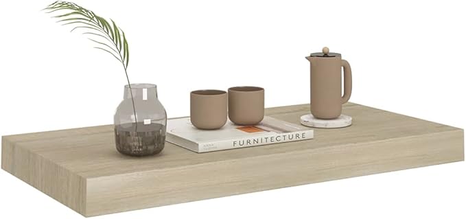 Floating Wall Shelf Oak 19.7x9.1x1.5 Invisible Mounting Display Rack for Living Room Bedroom Modern Home Decor Storage Organizer Bookshelf MDF Board