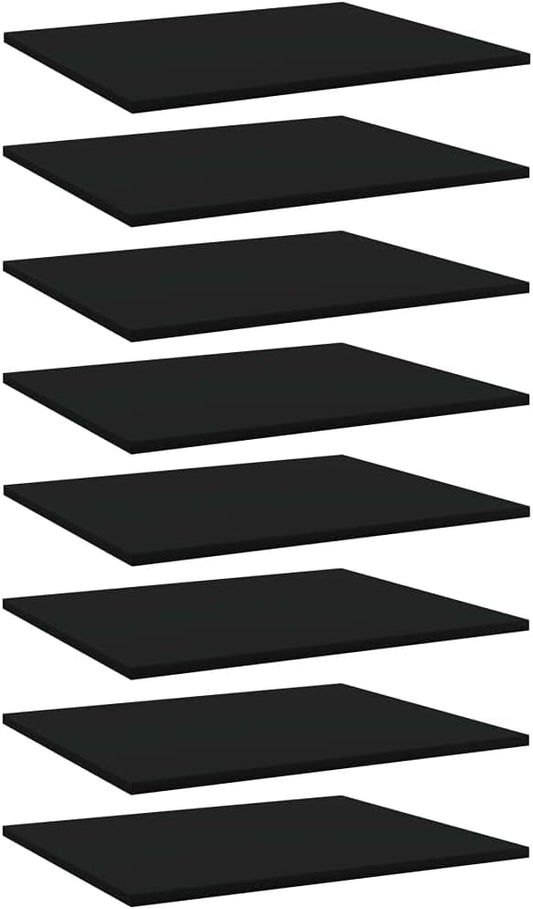 Black Engineered Wood Standard Simple Shelf Set of 8, Minimalist Wall-Mounted Bookshelf for Living Room Office, Space-Saving Design with Sleek Black Finish, Modern Storage