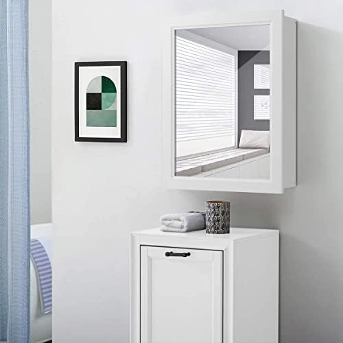 FUTADA Bathroom Medicine Cabinet with Mirror, Wall-Mounted Storage Organizer, Adjustable Shelf & Single Door, Modern Mirror Cabinet for Living Room, Bedroom, Hallway (White)