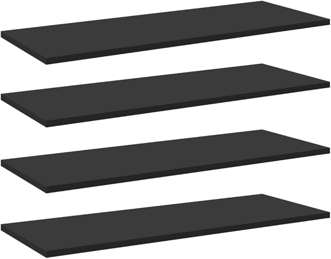 Wall Mounted Shelf Set of 4 Black Engineered Wood 31.5 x 11.8 x 0.6 Inch Modern Bookshelf for Living Room Kitchen Storage and Display