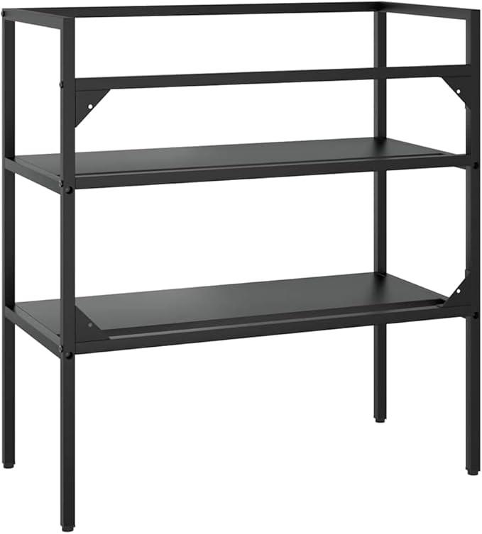 Modern Black Powder-Coated Iron Bathroom Sink Frame with Two Shelves for Ample Storage and Easy Maintenance