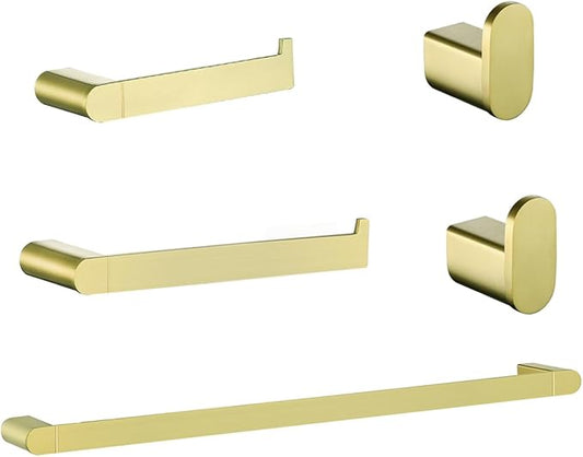 5-Pieces Bathroom Accessories Set, Stainless Steel Bathroom Hardware Set, 23.6 Inch Bath Towel Bar Set, Towel Hooks,Towel Racks for Bathroom Wall Mounted,Brushed Gold,SE96026S-5BG