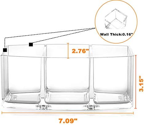 Makeup Brush Holder Organizer - 3 Compartments Clear Acrylic Cosmetic Storage Organizer for Vanity, Bathroom, Office, Kitchen Supplies and More