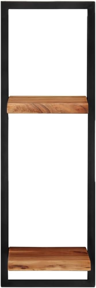 Wall Shelf Set of 2, Rustic Solid Acacia Wood Floating Shelves with Matte Black Steel Frame, Decorative Storage Wall Shelves for Bedroom, Living Room, and Office