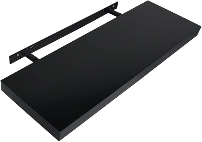 Floating Wall Shelves Set of 2, 31.5 Inch Modern Black MDF Storage Shelves for Living Room Bedroom Decor, Wall Mounted Display Ledge Rack