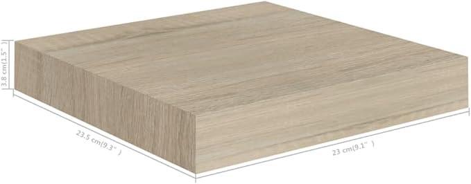 Floating Wall Shelf Oak 9.1x9.3x1.5 Inches MDF Board Invisible Mounting Display Rack for Home Decor Books Collectibles Awards Ornaments