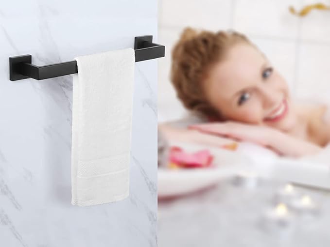 16 Inch Towel Bar 2 Pack for Bathrooms 12/16/20/24/28/32/36 Inch Stainless Steel 304 Matte Black Towel Holder Modern Square Towel Rod Rustproof Wall Mount (2, Matte Black, 16 Inch)