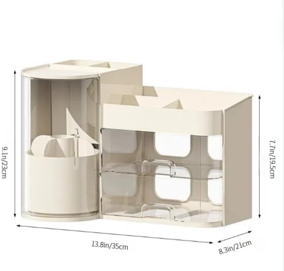 Makeup Organizer with Rotating ,Large Bathroom Countertop Cosmetic Organizer with Brushes Holder,Skincare Storage Organizer,Ideal makeup holder for Skincare,Lipstick and other items (cream white)