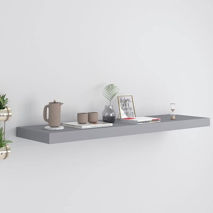 Floating Wall Shelf Gray 35.4x9.3x1.5 Inches MDF Board Modern Display Rack with Invisible Mounting for Living Room Bedroom Office Decor