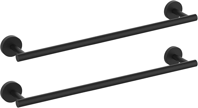 SEIDO Anti-Dropping Towel Bar with 21.4" Hanging Length, Stainless Steel Towel Rack for Bathroom Wall, Double Locking Design Towel bar for Bathroom, Matte Black, 24 inch, 2pc