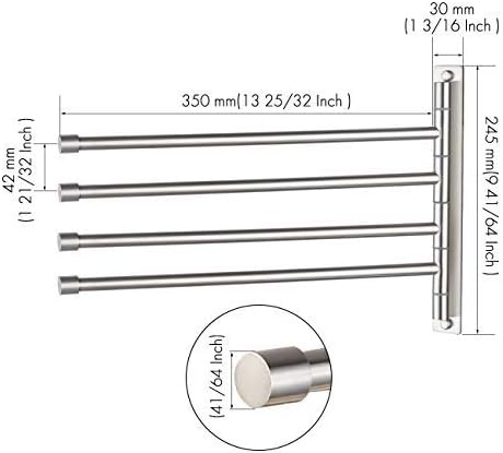 KES Swivel Towel Rack, Bathroom Swivel Towel Bar Swing Out Towel Holder 4-Arm Multiple Towel Rack 13.8 Inch Space Saving SUS 304 Stainless Steel Wall Mount Brushed Finish, A2102S4-2