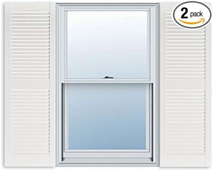 Exterior Solutions Standard Louver Exterior Vinyl Shutter, White (Pair), 15 Inch x 51 Inch