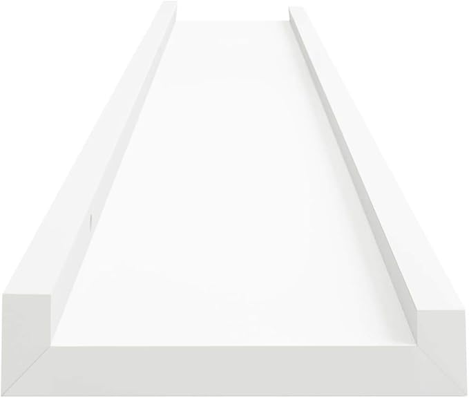 Picture Frame Ledge Shelves 2 Pack White 31.5 inch Wall Mounted Display Shelves for Photo Frames and Decorations, MDF Floating Shelf with Front Edge Protection