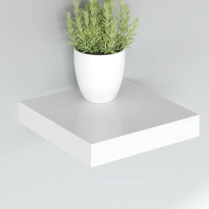Wall Shelf Set of 2 Floating Shelves for Wall, Modern Minimalist Display Ledge for Bedroom, Living Room, Kitchen, White MDF Storage Organizers, 9.3 x 9.1 inch