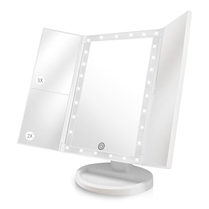 Beautyworks Compact Makeup Mirror, Stainless Steel with White Finish, 6.9" w x 5.5" d x 13" h