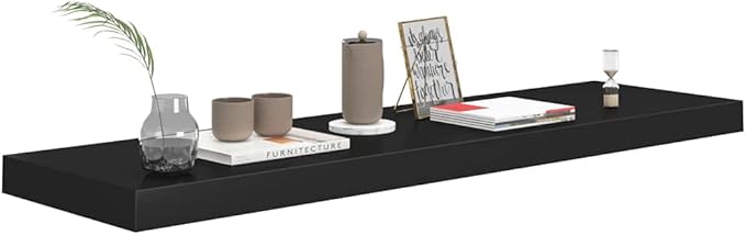 Floating Wall Shelves 2 Pack Black Modern Display Rack 35.4x9.3 Inches MDF Board with Invisible Mounting for Living Room Bedroom Home Decor Storage