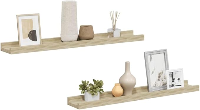 Wall Shelves Set of 2, Floating Shelves for Wall Decor, Sonoma Oak Wood Look MDF Board, 23.6 Inch Modern Shelf for Living Room, Bedroom, Bathroom, Easy Mount Storage for Plants, Books, Photos
