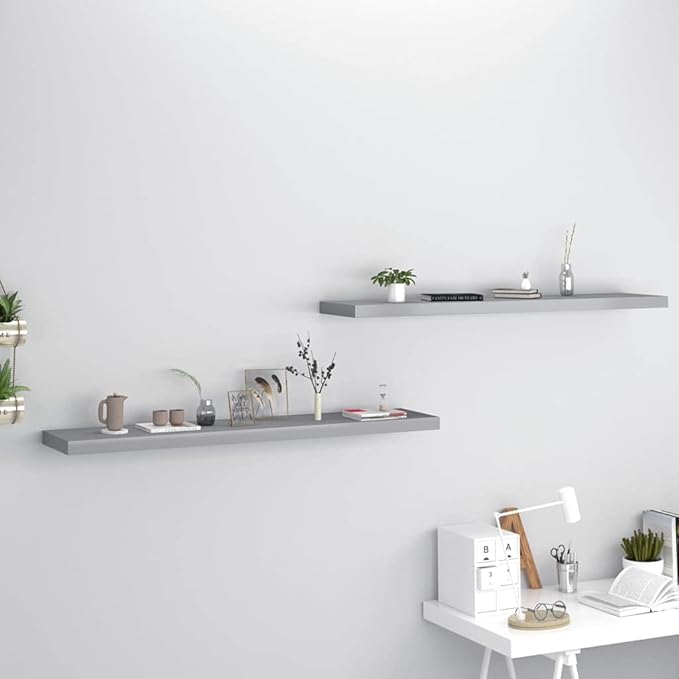 Floating Wall Shelves 2 Pack Gray 47.2x9.3x1.5 Inch MDF Modern Invisible Mount Display Rack for Living Room Bedroom Home Decor Books Collectibles