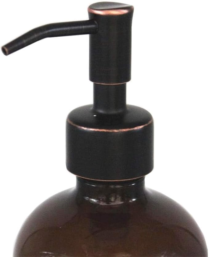 Amber Glass Jar Soap Dispenser with ORB Pump,16oz Round Bottle Dispenser with Stainless Steel Pump, Bathroom Soap Dispenser Set for Home Decor, Farmhouse & Kitchen Decor (ORB)