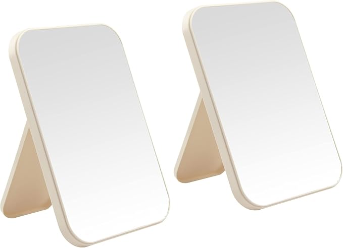 2Pcs Desktop Makeup Mirror, 8-Inch Portable Princess Mirror,Table Desk Wall Hanging Dual-Purpose Square Mirror Khaki