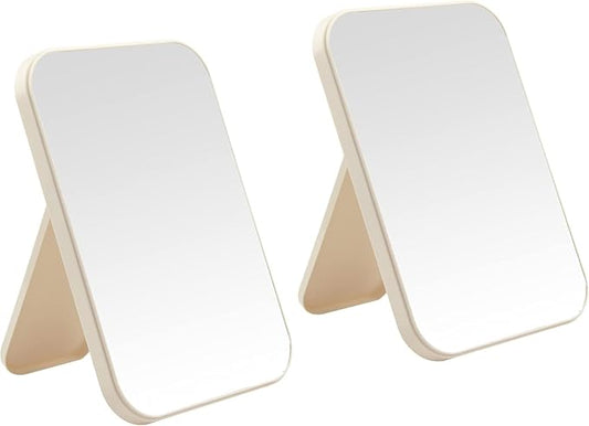 2Pcs Desktop Makeup Mirror, 8-Inch Portable Princess Mirror,Table Desk Wall Hanging Dual-Purpose Square Mirror Khaki