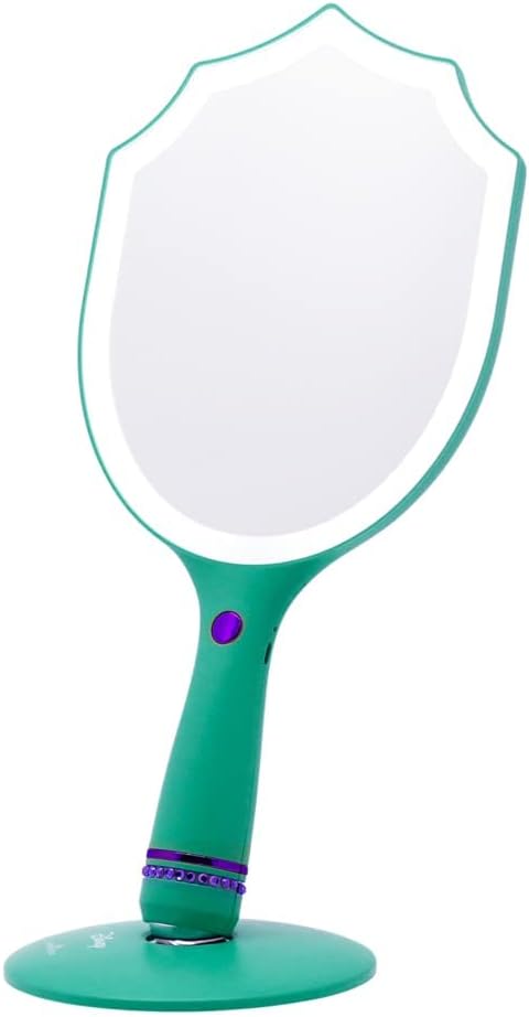 Impressions Vanity Handheld Lighted Makeup Mirror, Disney Princess Ariel LED Hand Mirror with Standing Base, Makeup Vanity Mirrors with Shimmering Button and 3 Color Modes for Travel or Bedroom