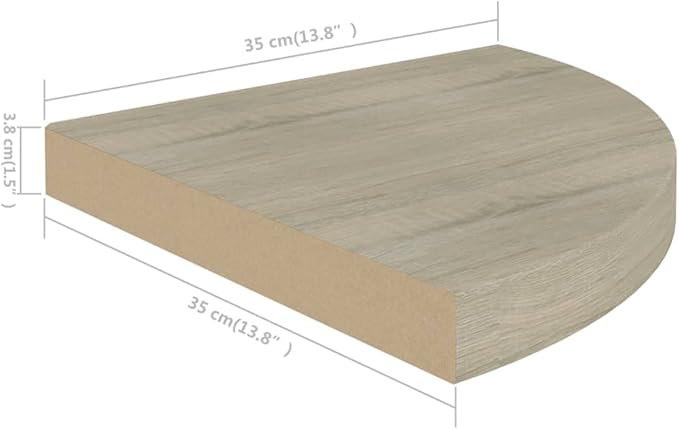 Floating Corner Shelves 2 Pack Oak Finish 13.8x13.8x1.5 Inches Wall Mount Display Storage for Books Decor Photos Awards with Invisible Mounting System
