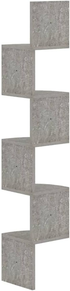 Wall Corner Shelf 5 Tier Floating Display Storage Rack, Modern Engineered Wood Concrete Grey Space Saving Organizer for Living Room Bedroom Office