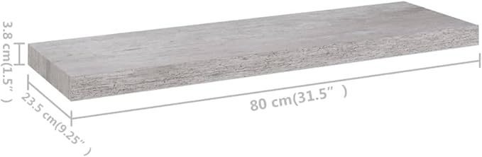Floating Wall Shelf Concrete Gray 31.5x9.3x1.5 Inches MDF Board with Invisible Mounting System for Living Room Bedroom Office Decor Display Books Awards