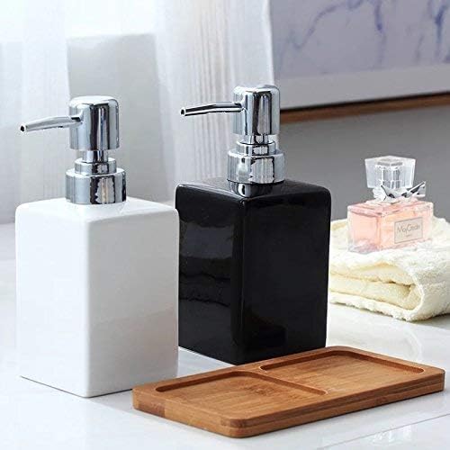Black Soap Dispenser and Toothbrush Holder with Tray,Ceramic Bathroom Accessories Set Modern Decor Bath Set,Countertop Organizer