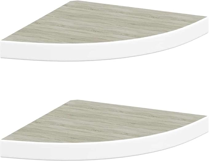 Wall Corner Shelves Set of 2, Floating Triangular Oak and White Shelving Unit for Bedroom, Living Room, and Office, Decorative MDF Storage Display Rack