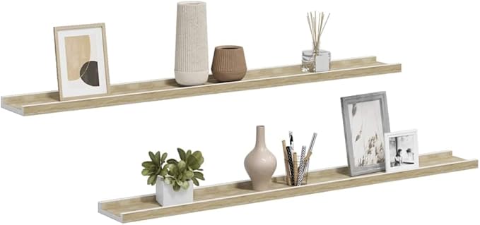 Set of 2 Floating Wall Shelves, 39.4 Inch Modern Display Ledge in White and Sonoma Oak, Decorative Storage Shelves for Living Room Bedroom