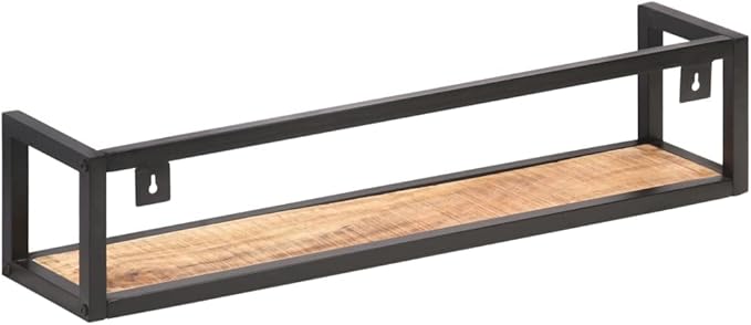 Set of 2 Industrial Floating Wall Shelves, 31.5 Inch Rustic Solid Mango Wood Decorative Shelving for Living Room, Bedroom, and Home Office Organization