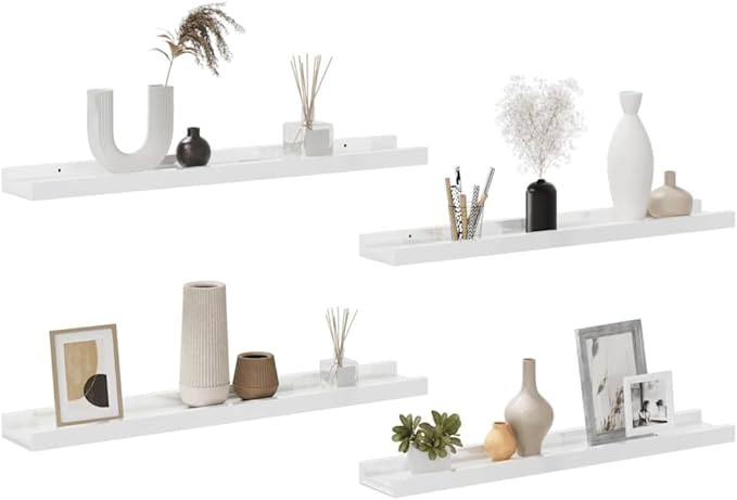 Wall Shelves Set of 4, 23.6-inch Floating Shelves for Wall Decor, Modern High Gloss White Storage Ledge for Books, Succulents, and Collectibles Display