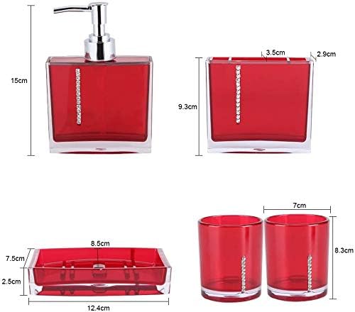 Red Bathroom Accessories Set Bathroom Designer 5-Piece Bath Accessory Set,Acrylic Gift Set Toothbrush Holder Toothbrush Cup Dispenser Dish Toilet Brush Holder Trash Can Tumbler