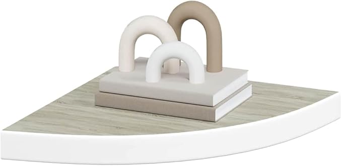 Wall Corner Shelf for Living Room & Bathroom, Oak White Floating 13.7x13.7 Inches, Honeycomb MDF with Invisible Mount, Modern Display Shelf for Books Decor Photos