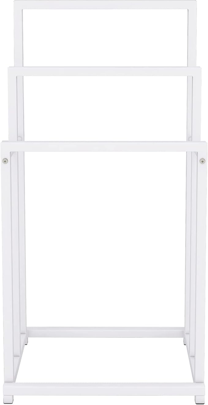 BOFENG 3-Tier White Metal Towel Rack 3 Bars Freestanding Towel Holder Drying Shelf Stand Towel Bar Storage Ladder Bathroom Accessories Organizer Bath Storage,Hand Towel,Washcloth,Kitchen Cloth