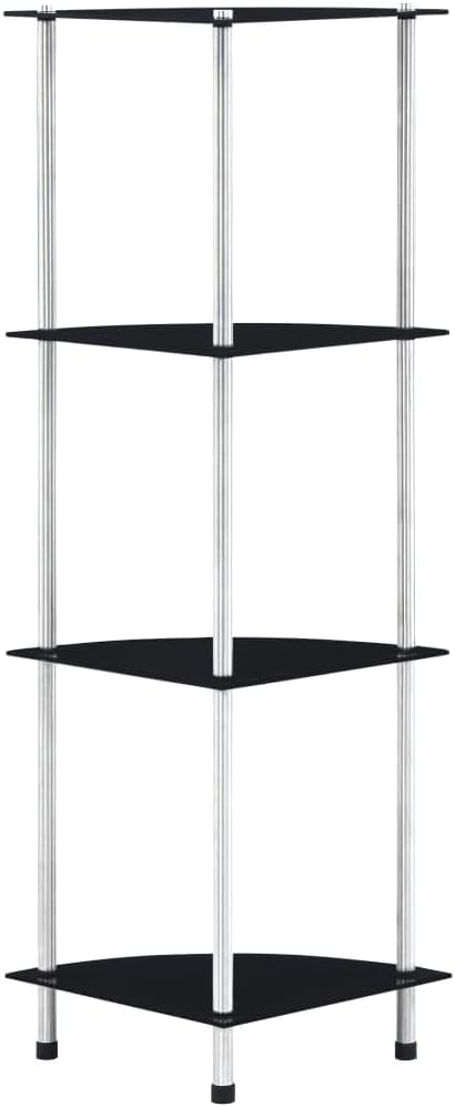 vidaXL Shelf Black Tempered glass, Stainless steel 11.8x11.8x39.4 in