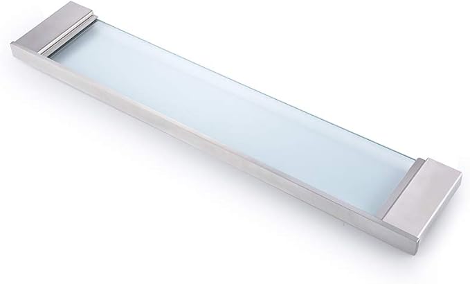 QT Modern Bathroom Glass Shelf - Wall Mounted, Brushed Finish, Made from Stainless Steel, Water and Rust Proof, Easy to Install