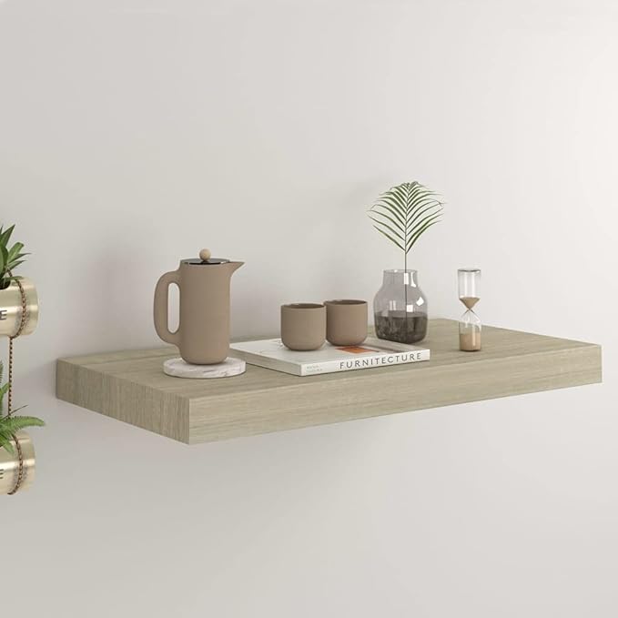 Floating Wall Shelf Oak 19.7x9.1x1.5 Invisible Mounting Display Rack for Living Room Bedroom Modern Home Decor Storage Organizer Bookshelf MDF Board