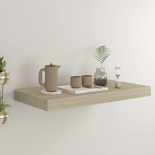 Floating Wall Shelf Oak 19.7x9.1x1.5 Invisible Mounting Display Rack for Living Room Bedroom Modern Home Decor Storage Organizer Bookshelf MDF Board