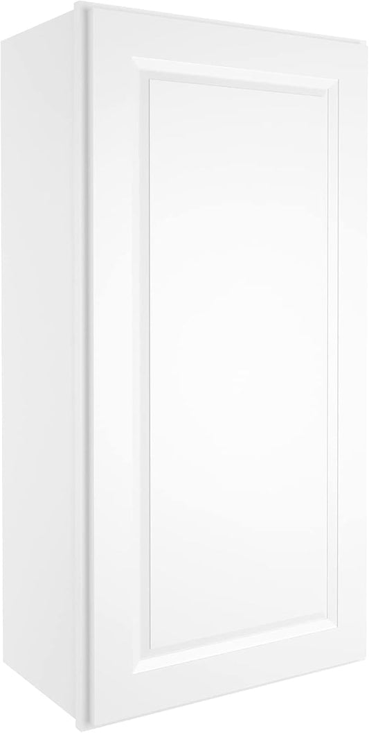 ROOMTEC Wood Wall Cabinet,RTA Single Door Medicine Cabinet with Adjustable Shelves and Soft-Close Door for Kitchen, Bathroom, and Laundry. 12" D*21" W*42" H, Traditional White