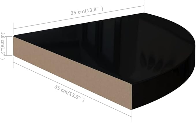 Floating Corner Shelves 2-Pack 13.8x13.8 Inch Wall Mounted Shelves High Gloss Black, Honeycomb MDF & Metal Bathroom Bedroom Shelving for Storage Books Decor