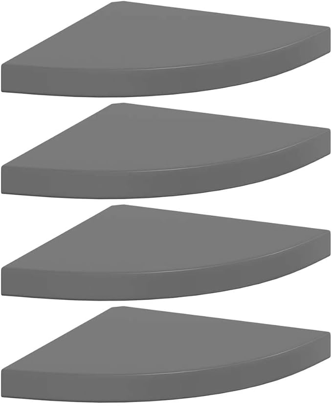 Corner Shelf Set of 4, Floating Wall Shelves for Living Room, High-Gloss Grey Honeycomb MDF Triangular Shelves for Corner Storage and Display, Space-Saving Wall Mount Organizer
