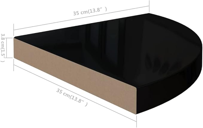 Floating Corner Shelf for Wall 13.8x13.8 Inch High Gloss Black Honeycomb MDF with Metal Bracket Invisible Mounting Display Shelves for Bathroom Bedroom Living Room Decor