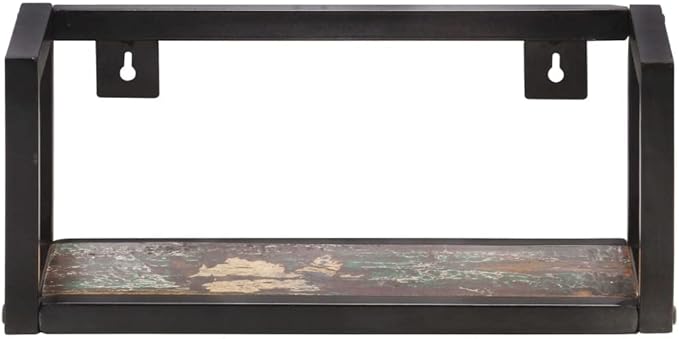 Industrial Wall Shelves Set of 2, 15.7 Inch Reclaimed Wood Floating Shelves with Black Metal Brackets for Living Room Bedroom Kitchen Decor, Heavy Duty 44lb Capacity