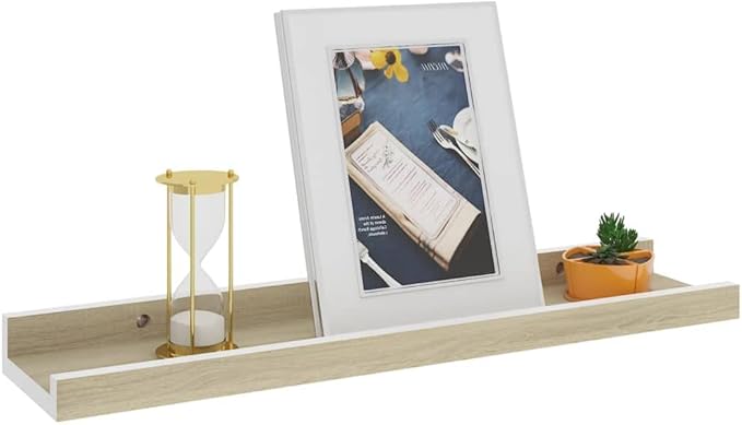 Wall Shelves 2 Pack White and Sonoma Oak Floating Shelves 15.7x3.5x1.2 Inches for Living Room Bedroom Bathroom Storage Display Organizer