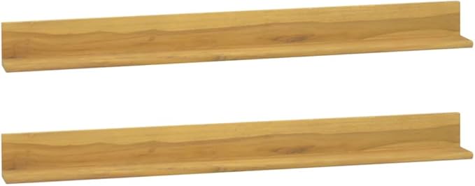 Solid Teak Wood Wall Shelves Set of 2, 43.3 Inch Floating Shelves for Bathroom Living Room Bedroom, Natural Wood Shelf for Storage Decor, Easy Mount No Assembly Required
